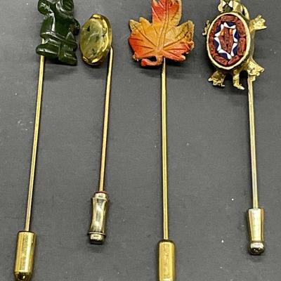 Lot 4 Vintage Gold Tone Metal Figural Stick Pins
