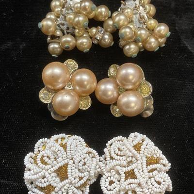 Lot 3 Faux Pearl, Crystal, Beaded Earrings, Italy
