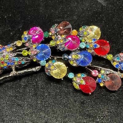 XL Peacock Crystal Statement Brooch, 4.5 In L
