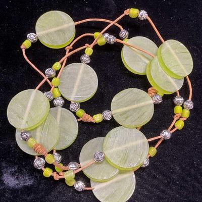 Vintage Green Lucite Disk Necklace
