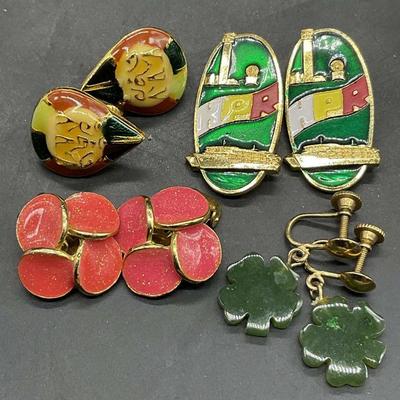 5 Vintage Clip On Earrings & Huangpu River Pins
