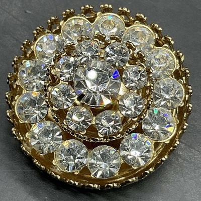 CORO Signed Vintage Round Crystal Brooch
