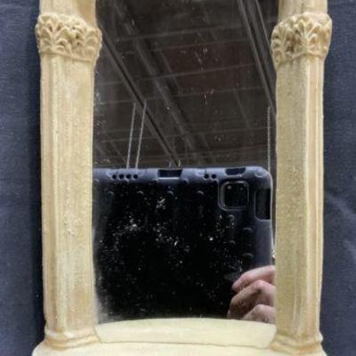 Vntg Composite Cherub Wall Mirror W Shelf
