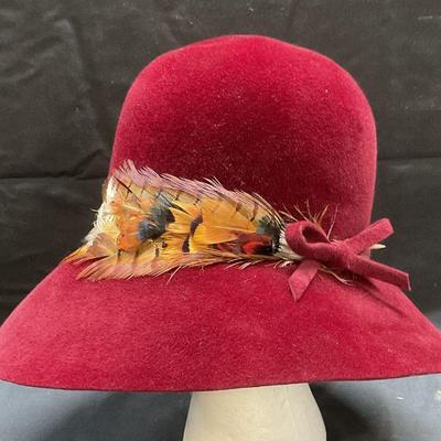Vintage BETMAR Red Fur Felt Feather Hat

