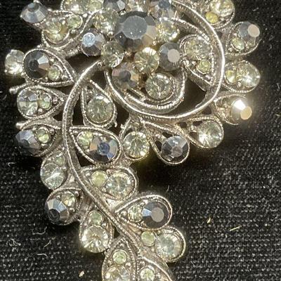 Silver Tone Crystal Flower Botanical Brooch
