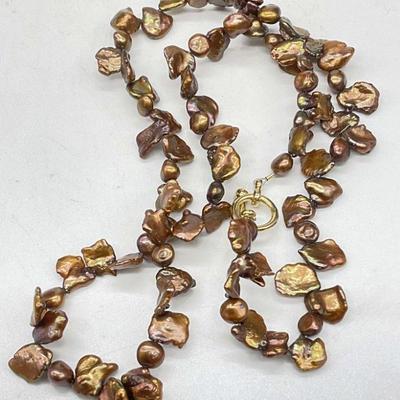 Irregular Organic Brown Pearl Toggle Necklace
