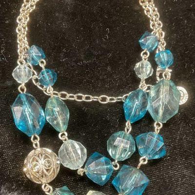 Napier Silver Tn Blue Crystal Beaded Necklace
