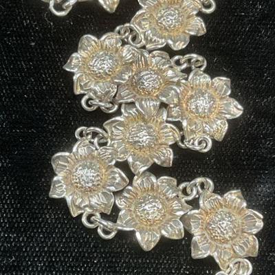Signed Sterling Silver Flower Bracelet
