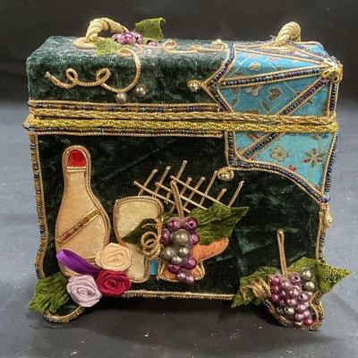 Green Velvet Wine & Grape Embellished Handbag

