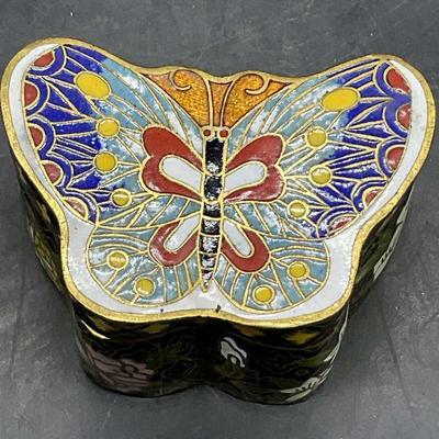 Vintage Asian Cloisonne Butterfly Form Trinket Box
