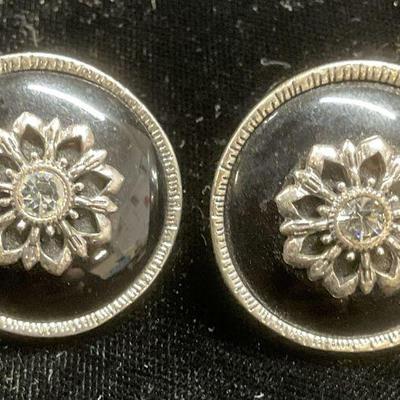 Bohm Silver Tone Black Crystal Flower Earrings
