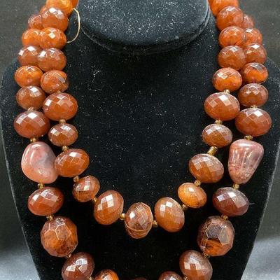 Vtg You & I Faux Amber Beaded Necklace
