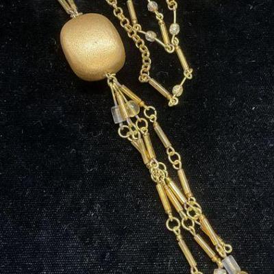 Vintage Gold Tone Beaded Pendant Necklace

