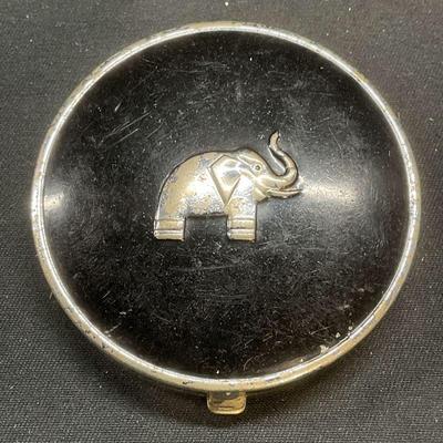 Vtg Silver Tn Black Enamel Elephant Makeup Compact
