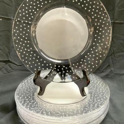 ORREFORS 8 Frosted Art Gls Plates W Polka Dots
