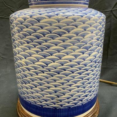 Vintage Asian Porcelain Lamp W Wooden Base
