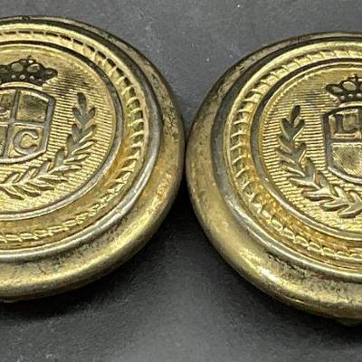 LCI Sgn Vintage Gold Tn Metal Crest Motif Earrings
