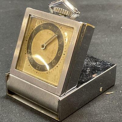 Art Deco Chrome Fold In Travel Pocket Watch
