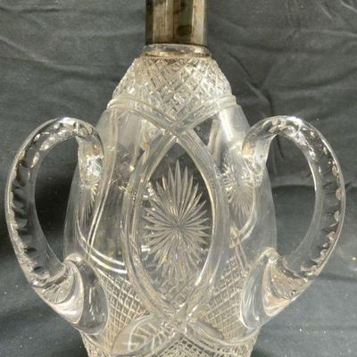 Silv Plate Mouth Vintage Crystal Vessel W Handles
