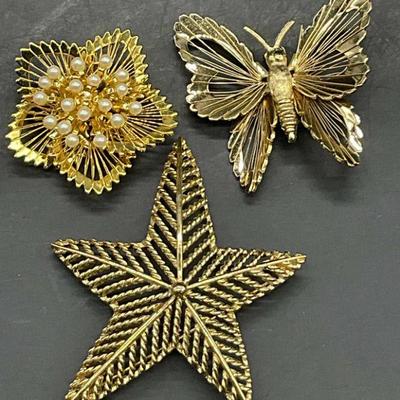 Lot 3 MONET Signed Vintage Brooches, Butterfly +
