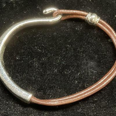 Silver Tone Brown Cord Bracelet
