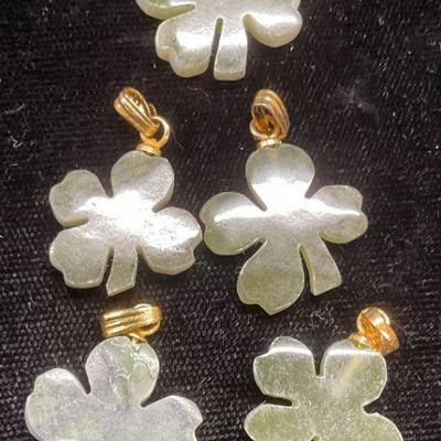 Lot 5 Carved Jade Shamrock Pendants
