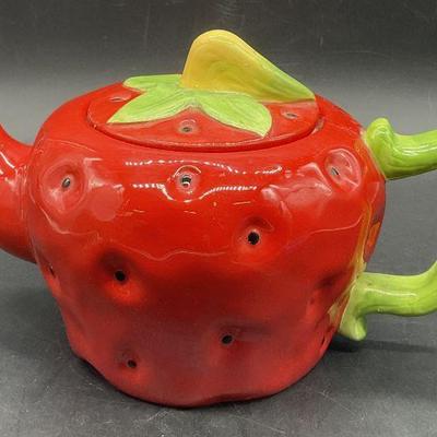 MESA Handcrafted Ceramic Strawberry Teapot, Lid
