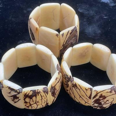 Lot 3 Vintage Carved Tagua Nut Bracelets
