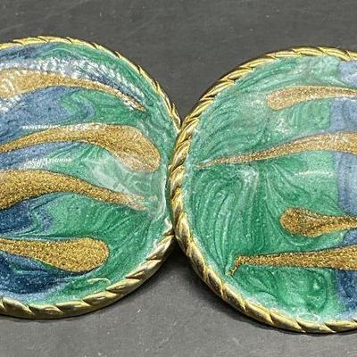 Vintage Green Blue Swirled Enamelwork Earrings
