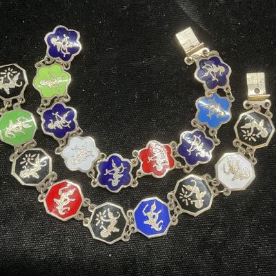 Pair Sterling Silver Siam Thai Dancer Bracelets
