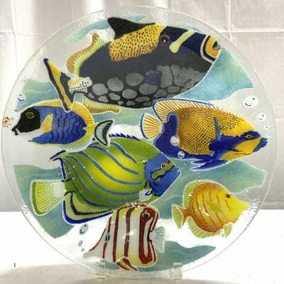 Art Glass Centerpiece Bowl W Fish Detail
