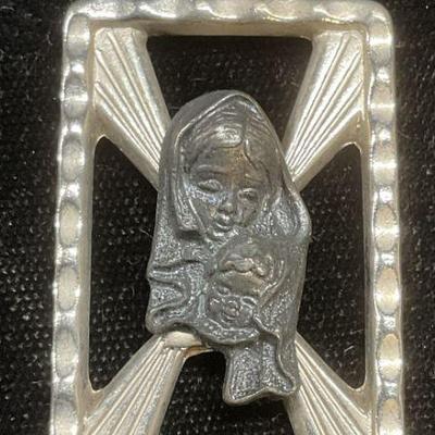 Vtg Silver Tone Madonna & Child Pendant, Italy

