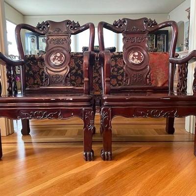 Awesome Pair of Rosewood Foo Throne Chairs!