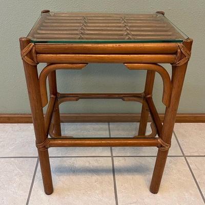 MMS088 Vintage Bamboo Glass Top End Table 