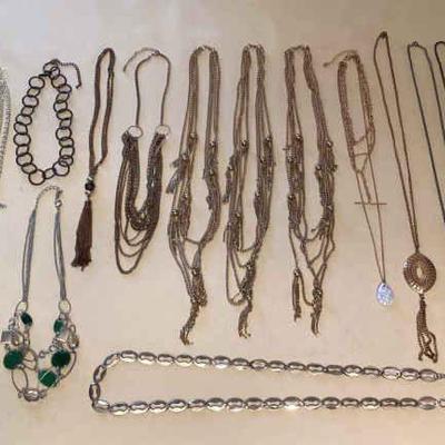 MMS157 Fourteen Gold & Silver Toned Costume Jewelry Necklaces 