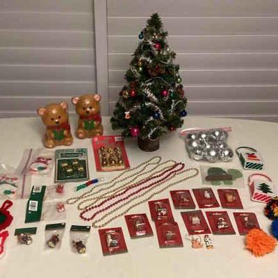 MMS209 Vintage Mini Faux Christmas Tree, Mini Ornaments, Teddy Bear Candles & More!