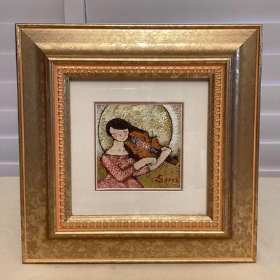 MMS049 Framed Original Painting Of A Violinist Signed