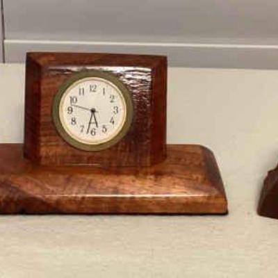 MMS239 Koa Wood Clock & Pen Holder And Raw Edge Wood Clock