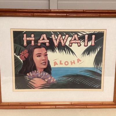 MMS055 Framed Vintage Looking “Hawaii Aloha” Picture 