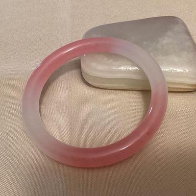 MMS035 Pink & White Jade Bangle Bracelet New 