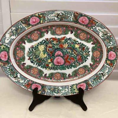MMS170 Large Vintage Chinese Rose Medallion Porcelain Serving Platter