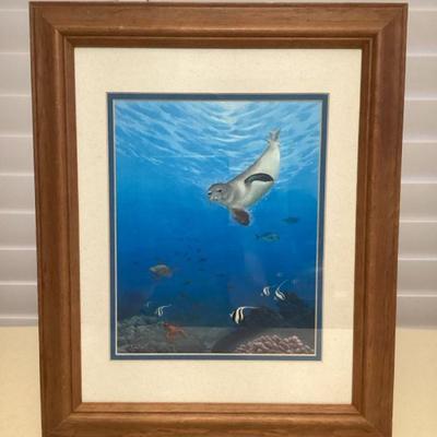 MMS243 Framed “Monk Seal & Friends” Picture By George Kaiwi