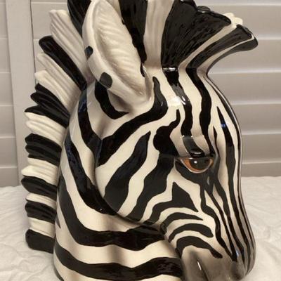 MMS199 Ceramic Zebra Pitcher Vase Signed