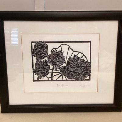 MMS045 Framed “Lotus Flower” Block Print? Signed