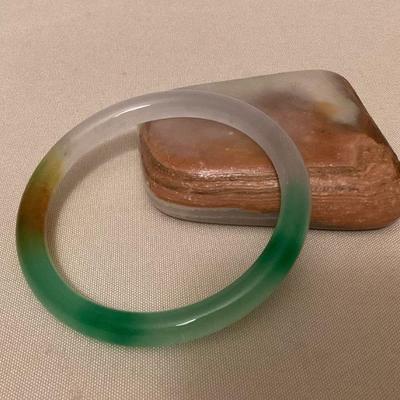 MMS069 Green, White & Brown Jade Bangle Bracelet New