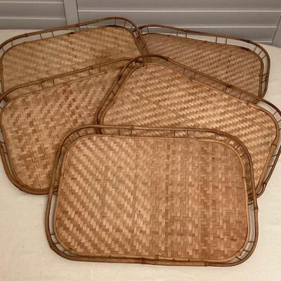MMS093 Set Of Five Vintage Bamboo Rattan Trays