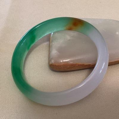 MMS018 Green, White & Brown Jade Bangle Bracelet New 