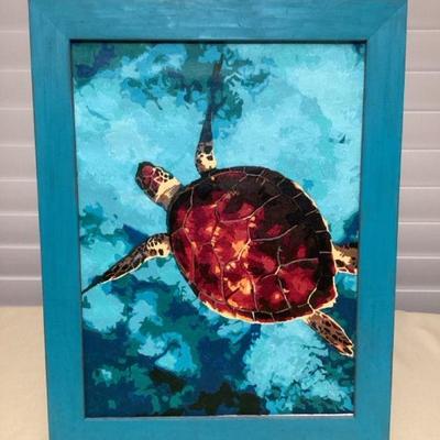 MMS141 Framed Original Painting Of Honu Turtle On Canvas