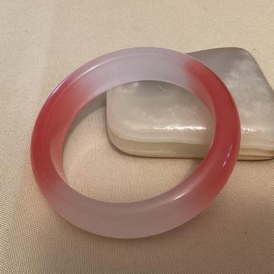 MMS020 Pink & White Jade Bangle Bracelet New 