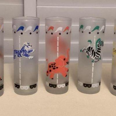 MMS072 Set Of 8 Vintage Libbey Circus Carousel Tom Collins Glasses